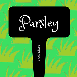 This shows the black and white label with Parsley written in the Princess Sofia font